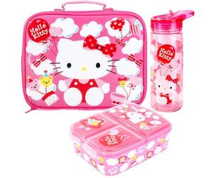 Stor Juego de lonchera para niños - Bolsa de almuerzo aislada, lonchera multicompartimento y botella de agua de 580 ml - Juego de comida de almuerzo de viaje escolar, sin BPA (Hello Kitty)