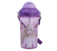 Botella infantil de plástico con pajita, tapa correa de 465 ml de Frozen