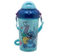 Botella infantil de plástico con pajita, tapa correa de 465 ml de Stitch