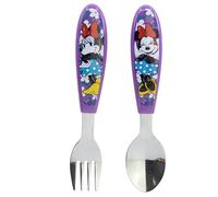 STOR Set 2 Cubiertos Infantiles Minnie Mouse Acero Inoxidable Tenedor y Cuchara con Mango Decorado para Niños