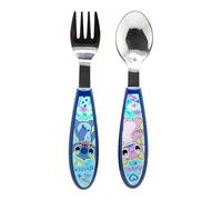 STOR Set 2 Cubiertos Infantiles Stitch Acero Inoxidable Tenedor y Cuchara con Mango Decorado para Niños