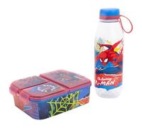 Stor Set Botella y Fiambrera Spider-Man - Botella Aventura Ecozen 650ml y Sandwichera 3 Compartimentos - Set Merienda Escolar Infantil