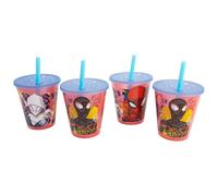 Stor Set de 4 Vasos Infantiles con Pajita Spider-Man 285ml Reutilizables Plastico PP Sin BPA Ideal Fiestas