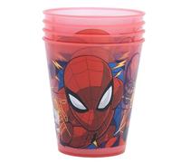 Stor Set de 4 vasos Joy Spider-Man 285 ml - Vasos infantiles reutilizables de plástico, escarchados con purpurina, para fiestas y cumpleaños, aptos para microondas
