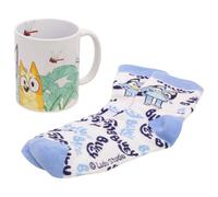 Stor Set Taza Cerámica 325ml y Calcetines Bluey - Caja Regalo Original - Desayuno y Complemento Textil para Niños