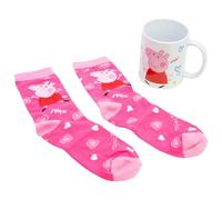 Stor Set Taza Cerámica 325ml y Calcetines Peppa Pig - Caja Regalo Original - Desayuno y Complemento Textil para Niños