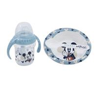 STOR Set Vajilla Bebé Mickey Mouse - Plato, Cuchara y Vaso Transición 250ml - Apto Microondas - Disney Baby +10 Meses