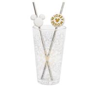 Stor Set Vaso de Cristal con Pajitas de Acero Inoxidable Mickey Mouse 480ml, Ideal para Bebidas Frías y Calientes