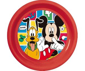STOR Tataway Plato plano de plástico rojo de Mickey Mouse de Disney resistente a los golpes accidentales y reutilizable