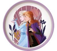 Tataway Plato plano Disney Frozen Elsa Anna de plástico blanco y lila para niñas con base antideslizante