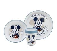 STOR Vajilla Infantil Antideslizante Mickey Mouse - Set 3 Piezas Plato Cuenco Vaso 260ml - Plastico Apto Microondas - Disney Baby