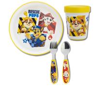 Stor, Vajilla Infantil, Set de Cubiertos Infantiles con Plato y Vaso Reutilizables, Base de Silicona Antideslizante, (Plato, Vaso, Tenedor y Cuchara Acero Inoxidable) (Patrulla Canina)