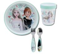 Stor, Vajilla Infantil, Set de Cubiertos Infantiles con Plato y Vaso Reutilizables, Base de Silicona Antideslizante, (Plato, Vaso, Tenedor y Cuchara Acero Inoxidable) (Frozen)