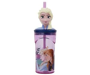 Stor Vaso 3D Frozen original de Disney para niños de 360 ml con pajita integrada y decoraciones 3D en forma de cabeza de Frozen