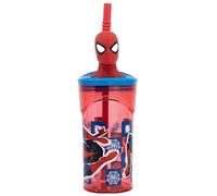 Stor Vaso Infantil Reutilizable con Pajita y Tapa con figurita 3D y Capacidad de 360 ml de Spider-Man