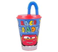 Stor Vaso Infantil Reutilizable con Tapa y Pajita de 430 ml de Cars - Disney
