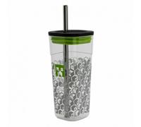 Stor Vaso Cube Alto de plástico con Pajita de Acero Inoxidable - 540 ml de Minecraft