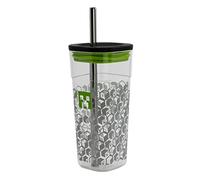 Stor Vaso Cube Alto de plástico con Pajita de Acero Inoxidable - 540 ml de Minecraft