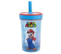 Vaso de plástico antivuelco con Pajita de Silicona de Super Mario