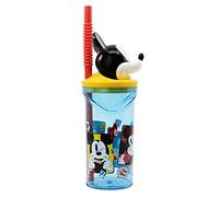 Stor Vaso Infantil Reutilizable con Pajita y Tapa con figurita 3D y Capacidad de 360 ml de Mickey Mouse