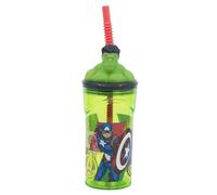 Stor Vaso Infantil Reutilizable con Pajita y Tapa con figurita 3D y Capacidad de 360 ml de Hulk - Los Vengadores