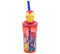Stor Vaso Infantil Reutilizable con Pajita y Tapa con figurita 3D y Capacidad de 360 ml de Iron Man - Los Vengadores