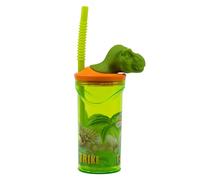 Stor Vaso Infantil Reutilizable con Pajita y Tapa con figurita 3D y Capacidad de 360 ml de Dinosaurios