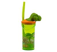 Stor Vaso Infantil Reutilizable con Pajita y Tapa con figurita 3D y Capacidad de 360 ml de Dinosaurios