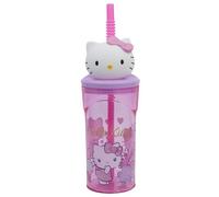 Stor Vaso Infantil con Pajita y Tapa Hello Kitty, Figura 3D, 360 ml, Plástico, Ideal para Niños y Niñas