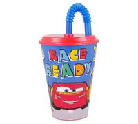 Stor Vaso Infantil con Tapa y Pajita Cars 430ml - Vaso de Plástico Resistente para Niños - Sin Derrames