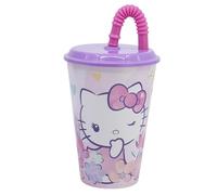 Stor Vaso Infantil con Tapa y Pajita Hello Kitty 430ml - Vaso Reutilizable de Plástico Resistente para Niños - Sin Derrames