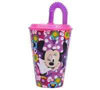 Stor Vaso Infantil con Tapa y Pajita Minnie Mouse 430ml - Vaso Reutilizable de Plástico Resistente para Niños - Sin Derrames