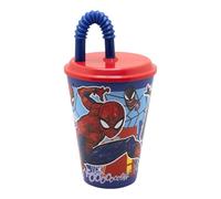 Stor Vaso Infantil con Tapa y Pajita Spider-Man 430ml - Vaso de Plástico Resistente para Niños - Sin Derrames