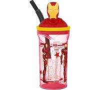 STOR Vaso infantil de plástico rojo Marvel Avengers Iron Man 360 ml con pajita y figura 3D del personaje