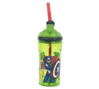 Stor Vaso Infantil Reutilizable con Pajita y Tapa con figurita 3D y Capacidad de 360 ml de Hulk - Los Vengadores