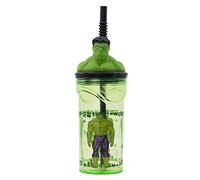 Stor Vaso Infantil Reutilizable con Pajita y Tapa con figurita 3D y Capacidad de 360 ml de Los Vengadores - Marvel - Hulk