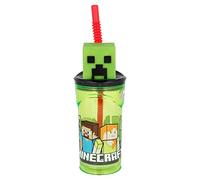 Stor Vaso Infantil Reutilizable con Pajita y Tapa con figurita 3D y Capacidad de 360 ml de Minecraft