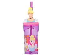 Stor Vaso Infantil Reutilizable con Pajita y Tapa con figurita 3D y Capacidad de 360 ml de Princesas Disney