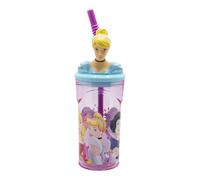 Stor Vaso Infantil Reutilizable con Pajita y Tapa con figurita 3D y Capacidad de 360 ml de Princesas - Disney