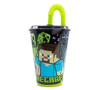 Stor Vaso Infantil Reutilizable con Tapa y Pajita de 430 ml de Minecraft