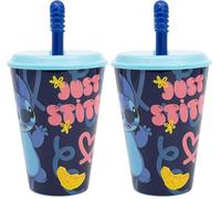 Stor Vaso Infantil Reutilizable con Tapa y Pajita de 430 ml de Stitch (Paquete de 2)