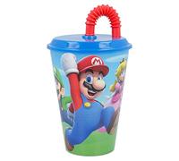 Vaso Infantil Reutilizable con Tapa y Pajita de 430 ml de Super Mario