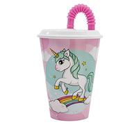 Stor Vaso Infantil Reutilizable con Tapa y Pajita de 430 ml de Unicornios y Arco Iris y Arco Iris