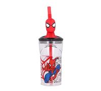 Stor Vaso Infantil Reutilizable con Pajita y Tapa con figurita 3D y Capacidad de 360 ml de Spiderman