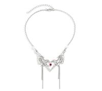 Storage Bag Collar con colgante de corazón deslumbrante con diamantes y flecos, cadena de clavícula de moda, adornos de cadena para el cuello para collar elegante para ella, talla única, como se