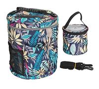 Storage Bag Cylinder Shape Oxford Cloth Printed Multi Pocket Hand Strap for Yarn Balls Needles Scissors Household Storage 600D Material 28x32cm 14 5x14cm 2Pcs (blue leaves)