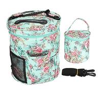 Storage Bag Cylinder Shape Oxford Cloth Printed Multi Pocket Hand Strap for Yarn Balls Needles Scissors Household Storage 600D Material 28x32cm 14 5x14cm 2Pcs (green peony)