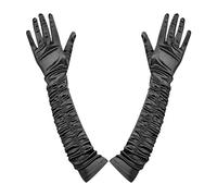Storage Bag Guantes de manga larga con plisados para mujer, de los años 20, elásticos, longitud al codo, bailes de máscaras, fiesta de noche, bailes, largo hasta el codo, Negro, Talla única