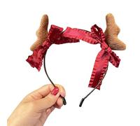 Storage Bag MerryChristmas - Diadema roja con lazo y cuerno, accesorio para actuaciones en escenario, accesorios para el cabello de vacaciones, suministros para fiestas, lazos para el pelo para niños
