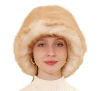 Storage Bag Sombrero de cosaco peludo de felpa de pescador, gorro ruso cálido, sombrero de pescador para selfie, Panamá, Y2K, sombrero de viaje, cubo de moda para clima frío, caqui, Talla única